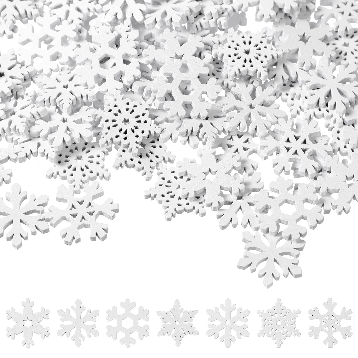 200PCS Wooden Snowflakes for Crafts Snowflake Decorations Xmas 7 Style