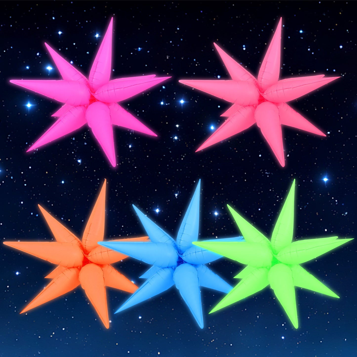 Neon Explosion Teardrop Balloons, 60 Pcs Fluorescent Orange, Green, Red, Blue, Fuchsia Foil Balloons Kit For Birthday, Wedding, Anniversary, Graduation Party Decorations