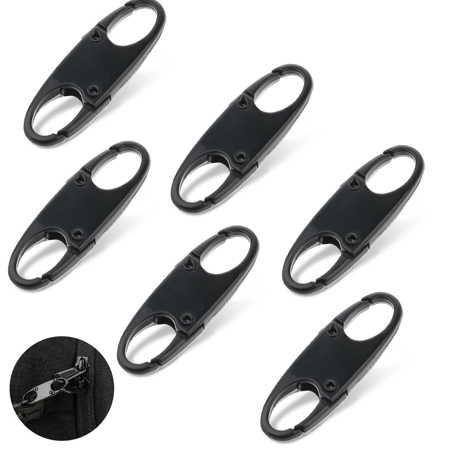 6PCS Carabiner Small Zipper Pull Locks Zipper Clip Theft Deterrent for Backpacks Zipper Pull Replacement Camping Fishing Traveling Outdoor Sports (Black)