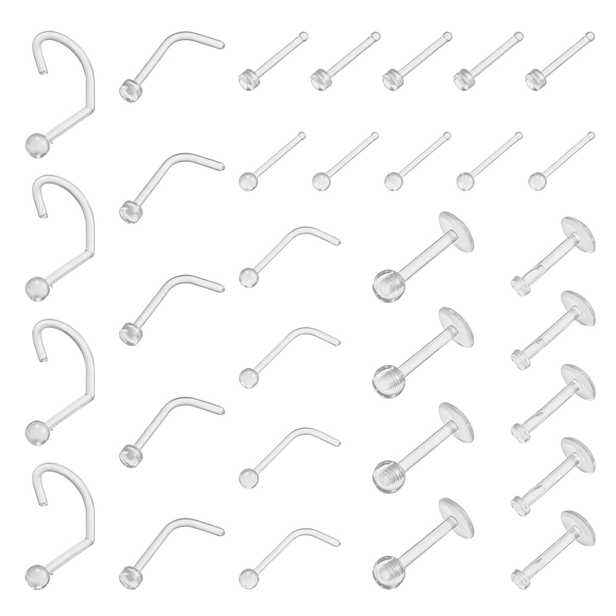 Gemoioio 32pcs Clear Nose Studs Set,18g 20g Nose Rings Piercing Jewelry