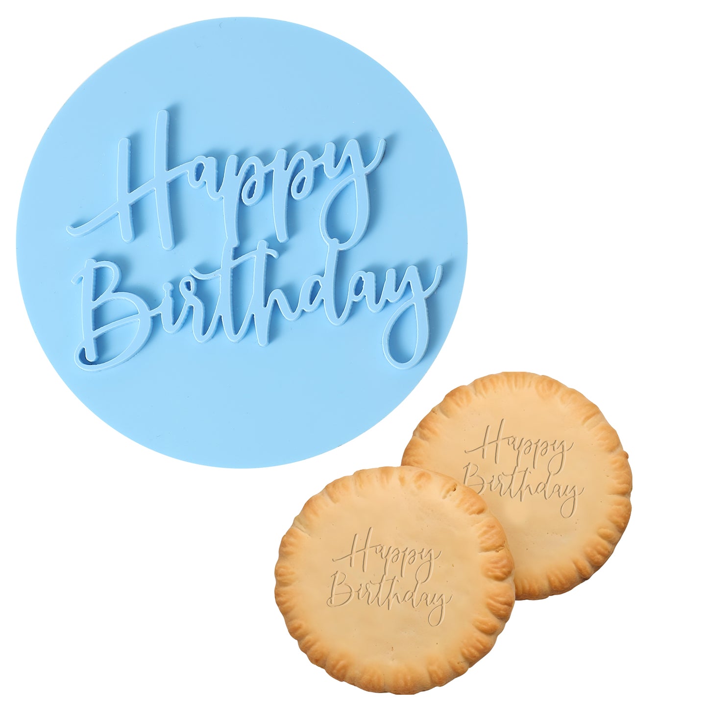 Blue Happy Birthday Embosser Stamp 0.8cm Cake Fondant Embosser 3D Design Cookie Stamps Plastic Birthday Cookie Cutters Happy Birthday Fondant Stamp Decorating Cake Cupcake DIY