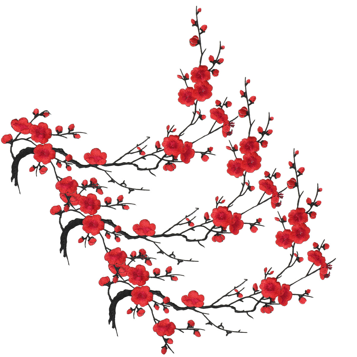 3Pcs Flower Iron on Patches Embroidery Plum Blossom Iron on Patch(Red)