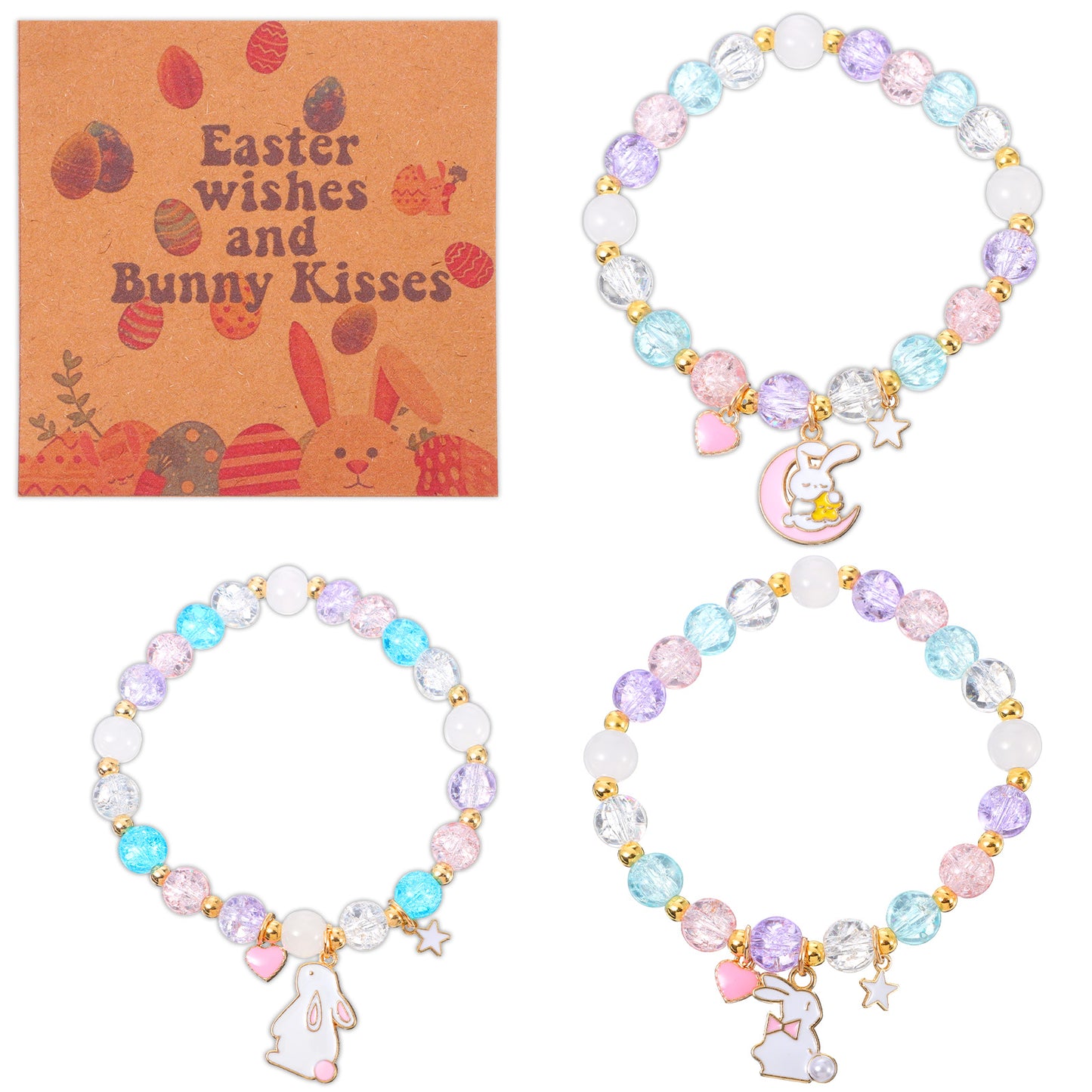 Tucnoeu Easter Bracelets Gifts, Cute Bunny Charm Stretch Bracelet, Easter Bracelets Basket Stuffers Essentials Egg Fillers Filled, Bunny Charm Decorations Accessories Gifts Rabbit Presents(3)