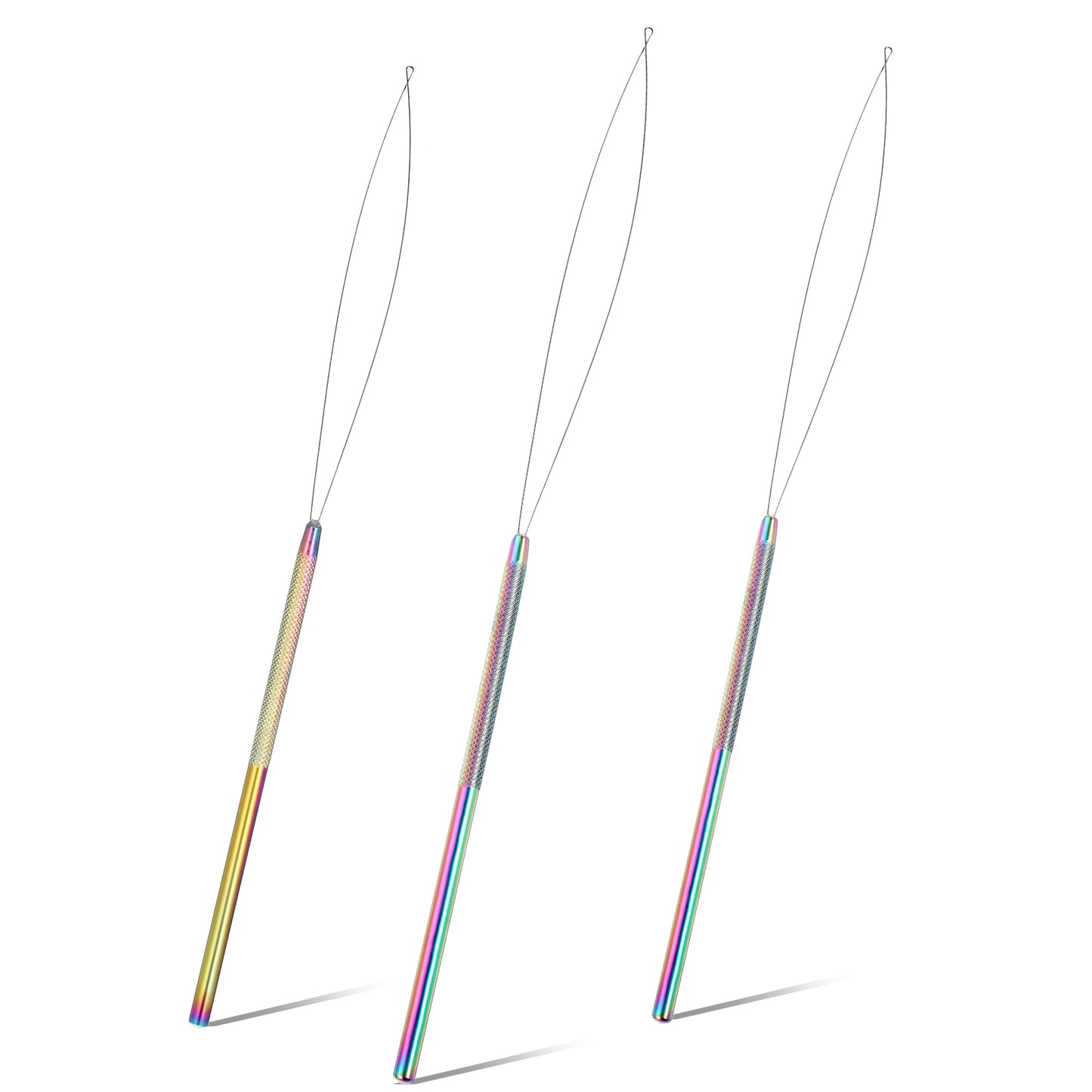 Hair Extension Loop Needle 3Pcs Stainless Steel Hair Extension Tool Kit Threader Wire Pulling Hook Bead Threader for Hair Silicone Beads Feather Extensions Supplies