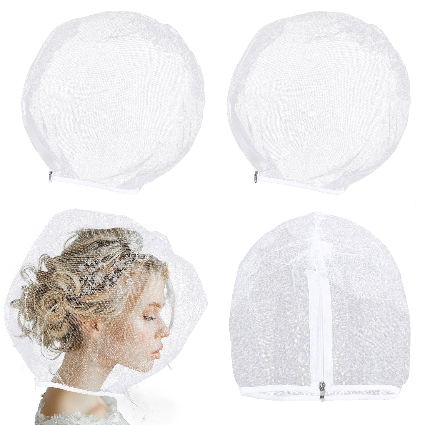 Lusofie 4pcs Makeup Protector Hood Washable, Breathable Mesh Makeup Hood Zipper Closure Face Cover, Reusable Make up Face Cover for Women Girls Beauty Weddings(White