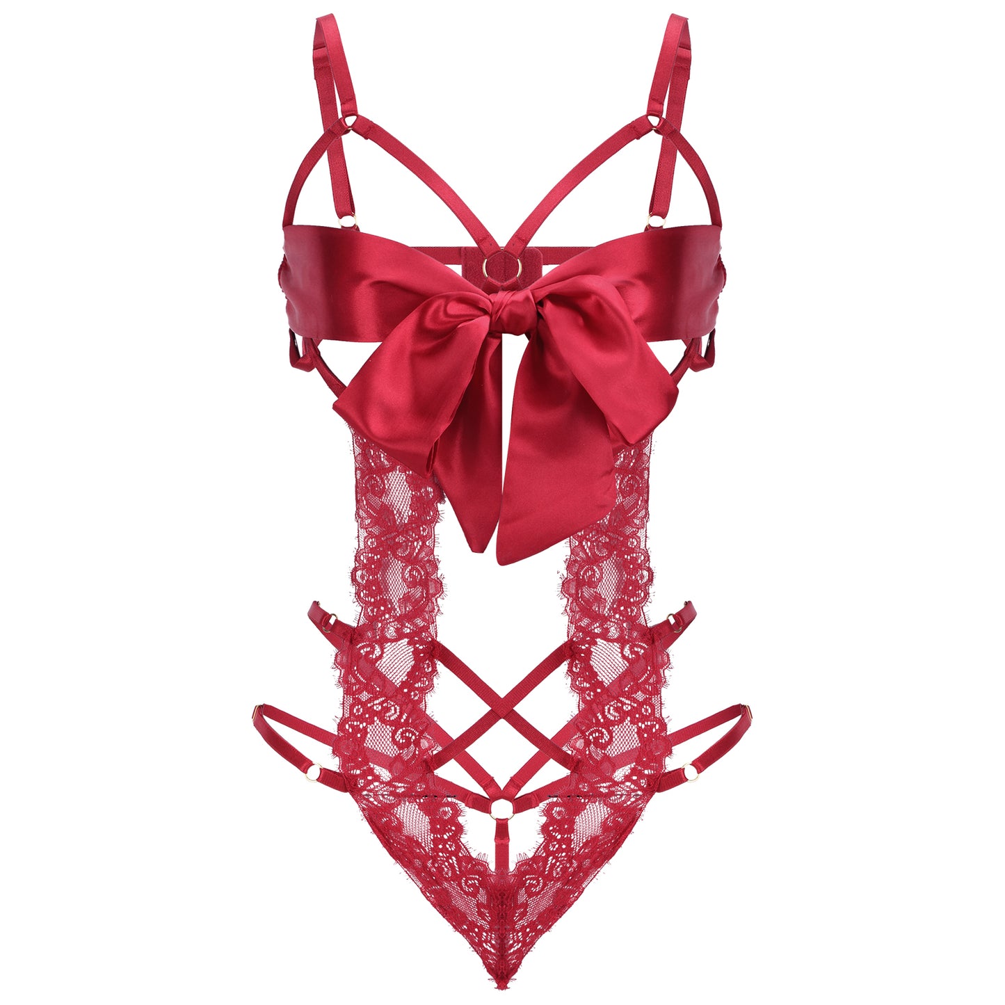 Telooco Women's Sexy Lingerie for Women Lace Bodysuit with Bow Tie Cutout Design One Piece Lingerie Sets for Women Sexy, Red, Red, One Size