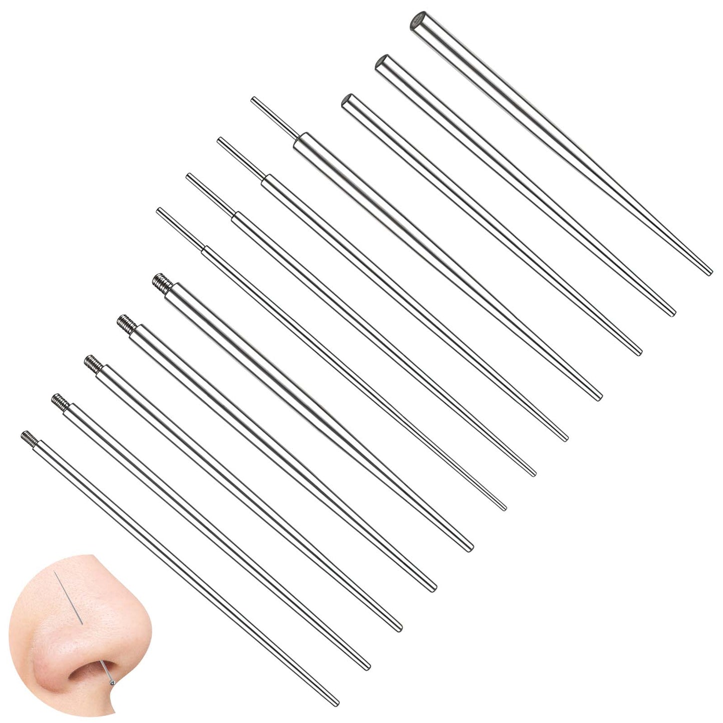 Josojoou 12 PCS piercing needles, piercing taper, 14G/16G/18G, internal thread/external thread, piercings tools for changing jewelry, suitable for ears, nose, belly button, eyebrows, etc.