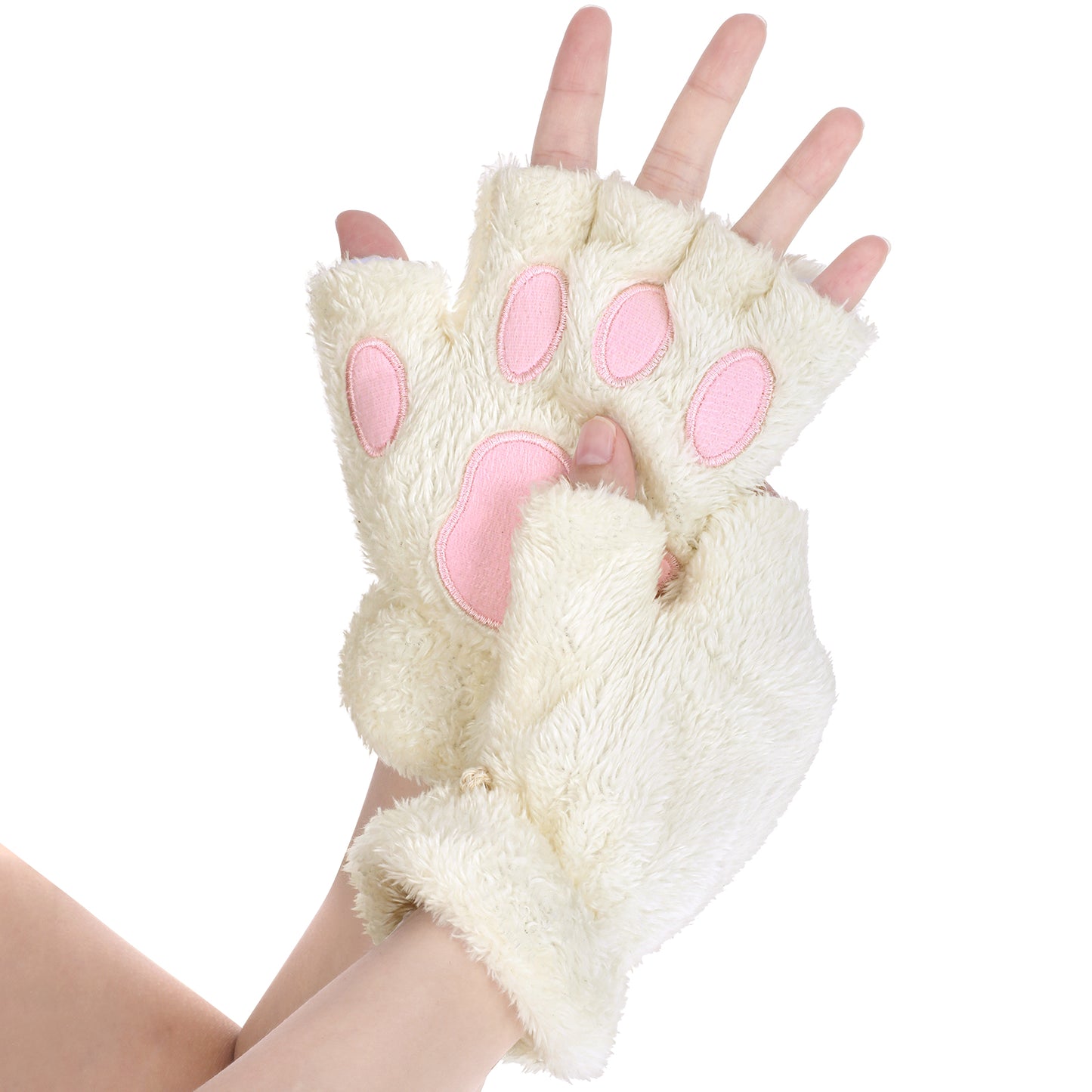 Yolev Cat Paws Gloves Fingerless Bear Furry Paws Cute Paw Gloves White Furry Stuff Cat Paws Glove Hand Gear Halloween Costume Novelty Clothing Cosplay Accessories