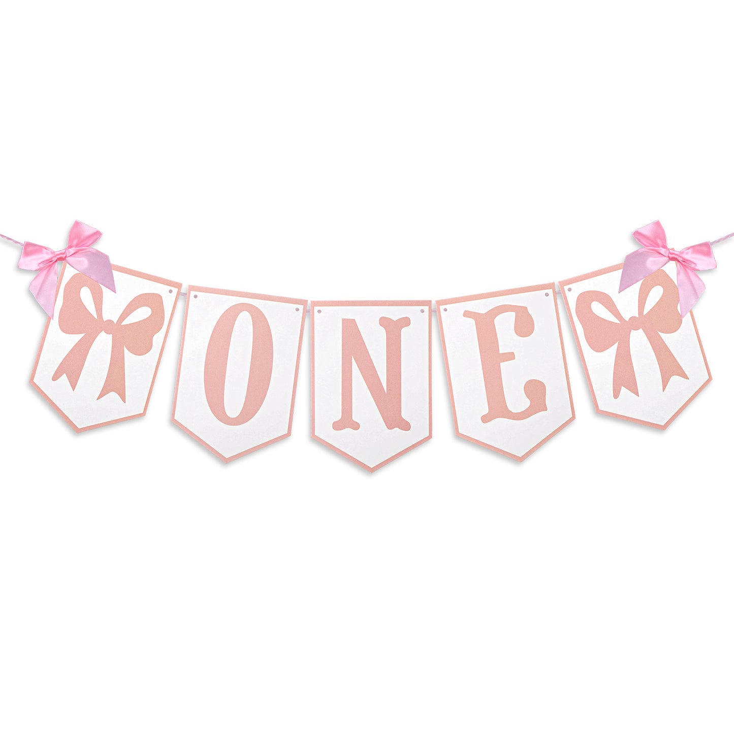 Bow One High Chair Banner - First Birthday Decorations for Girl, Pink White First Birthday High Chair Banner, Princess Girls 1st Party Decor Cake Smash Photo Prop