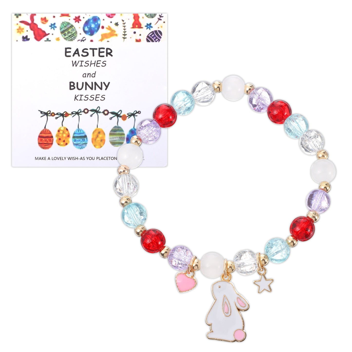 Tucnoeu Easter Bracelets Gifts, Cute Bunny Charm Stretch Bracelet, Easter Bracelets Basket Stuffers Essentials Egg Fillers Filled, Bunny Charm Decorations Accessories Gifts Rabbit Presents(1)