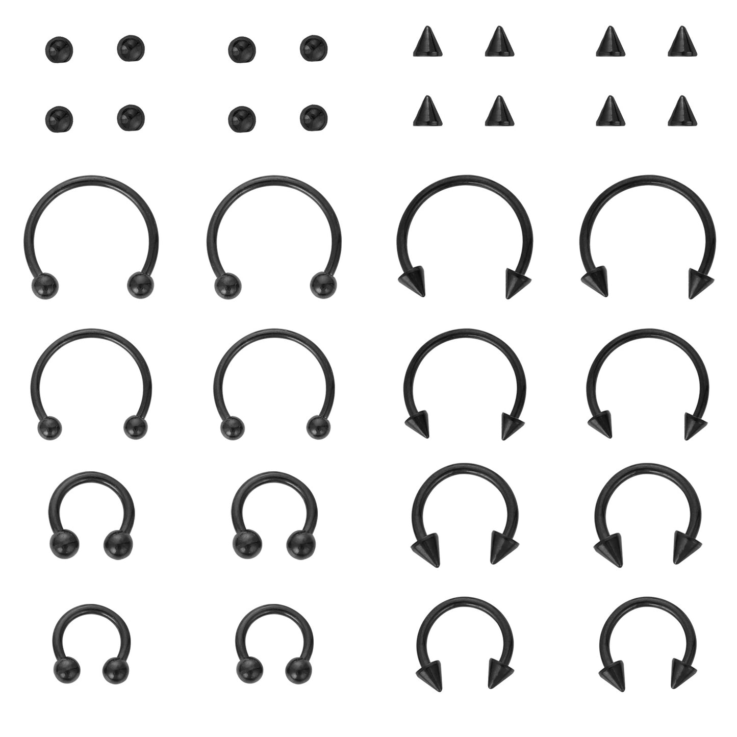 Yolev 16PCS Stainless Steel Nose Ring Septum Piercing Jewellery Horseshoe Piercing Jewelry Captive Bead Ring Helix Tragus Cartilage Earrings for Women Men(black)