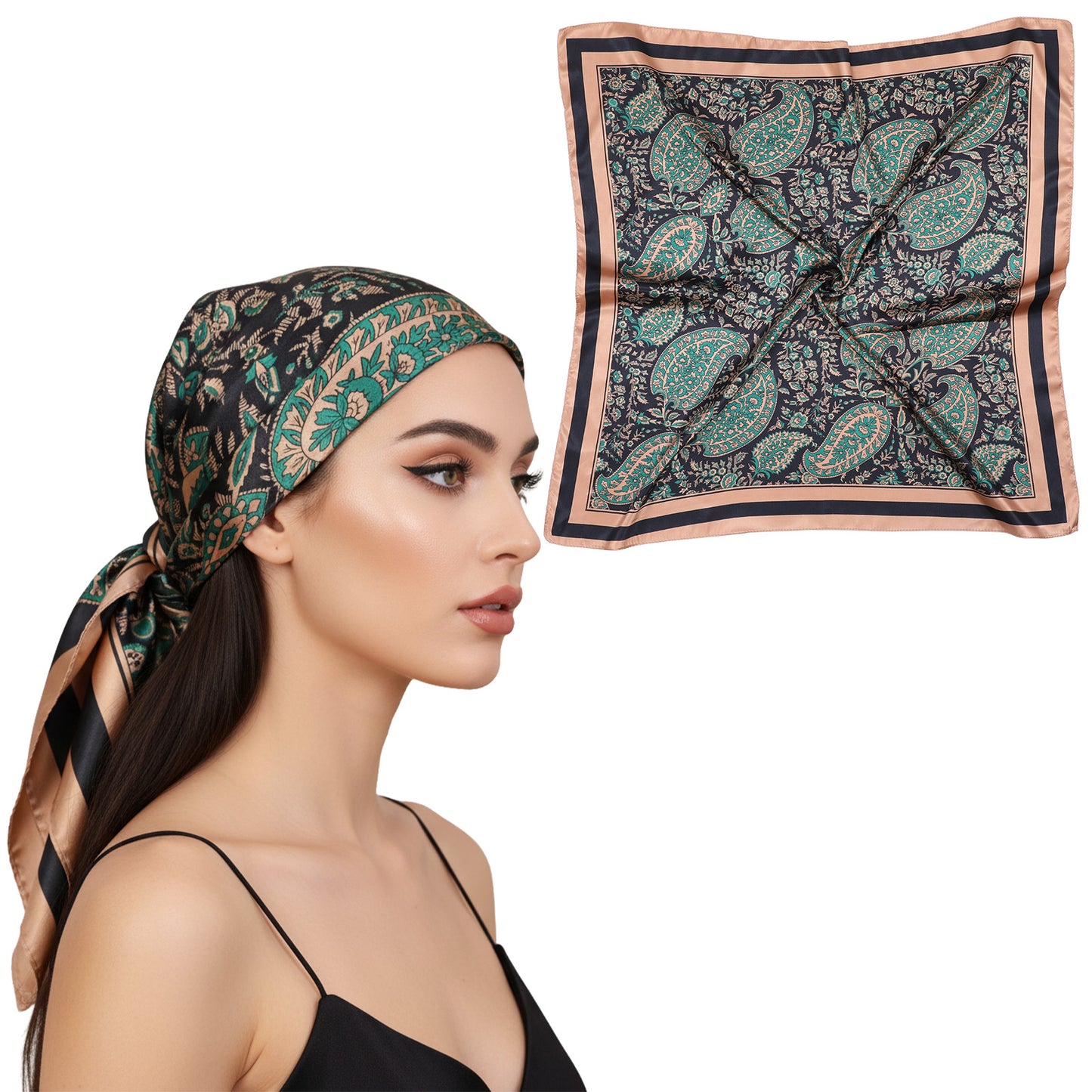 Lusofie brown head scarf silk scarf for women hair 35” Large Satin headscarf Bandana