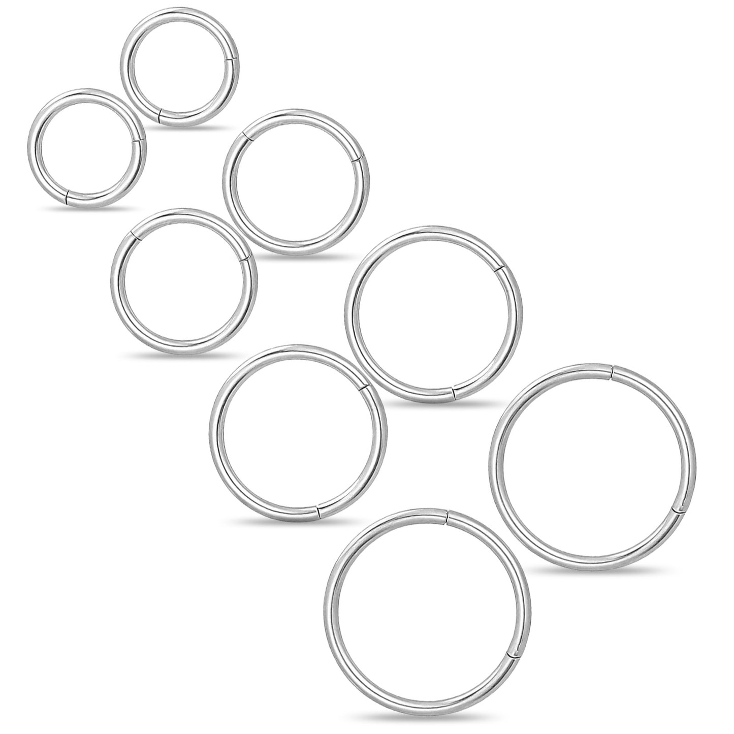 HekouJiub 8 Pcs Cartilage Hoop, Stainless Steel Hoop Nose Ring, 16G Nose Ring Hoops, Inner Diameter 6mm, 8mm, 10mm, 12mm Hoops Noses Rings for Women