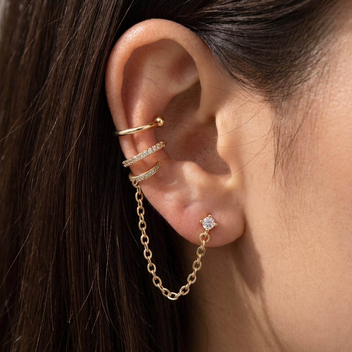 3Pcs Ear Cuff Earrings for Women - Non Piercing Chain Ear Cuffs Set, Stackable Cartilage Fake Piercing Helix Ears Clip Jewelry Birthday Gifts for Teen