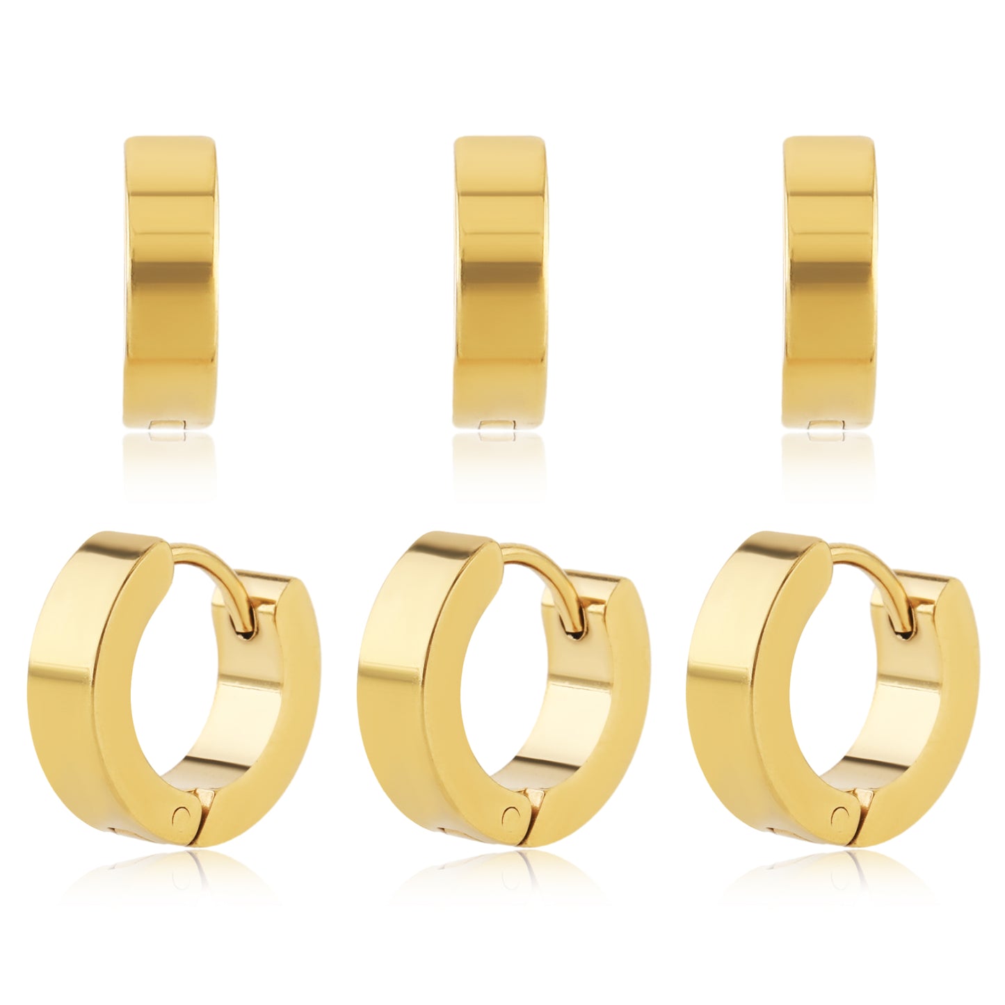 Men Hoop Earrings, 3 Pairs Hoop Earrings for Men Stainless Steel Mens Earrings Hoop Gold Silver Black Hoop Earrings Men Hypoallergenic Small Hoop Earrings for Men Women Wearing(Gold)