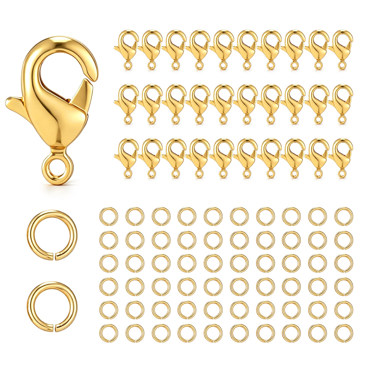 Gemoioio 90pcs 18K Lobster Claw Clasps & Jump Rings Set for Jewelry Making