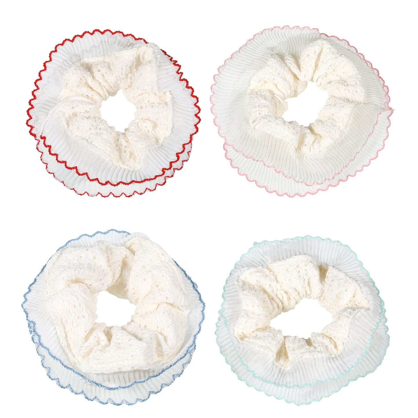 Lace Oversized Scrunchie - Puffy Scrunchie Double Layer Ruffle | 4 Pack Scrunchy Hair Ties French Inspired Design for Everyday & Wedding