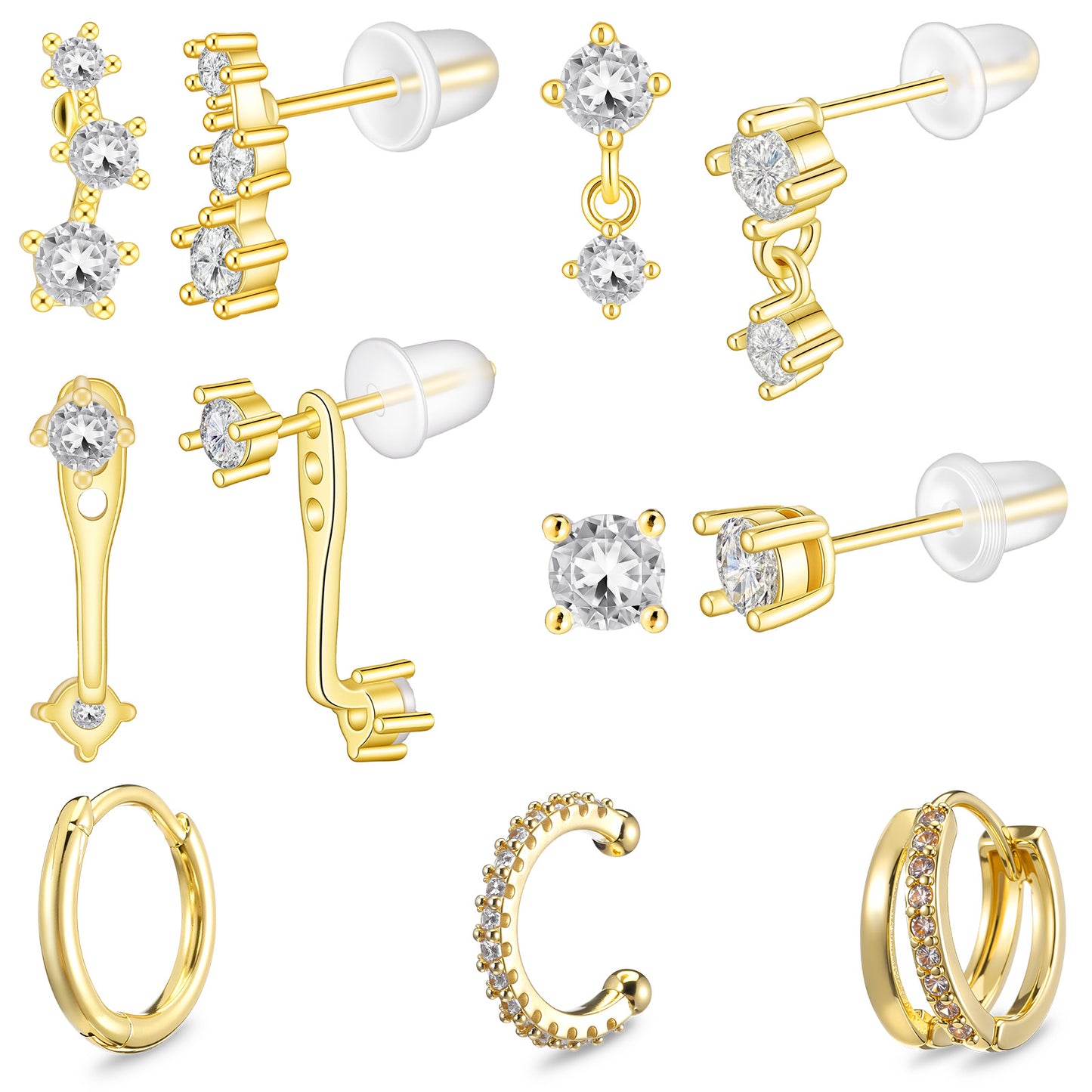 7Pcs Gold Hoop Earrings for Women Dainty Earring Stacks Gold Plated Earrings Fashion Chunky Cartilage Earring CZ Ear Cuff Stud Jewelry Trendy for Multiple Piercing Gifts