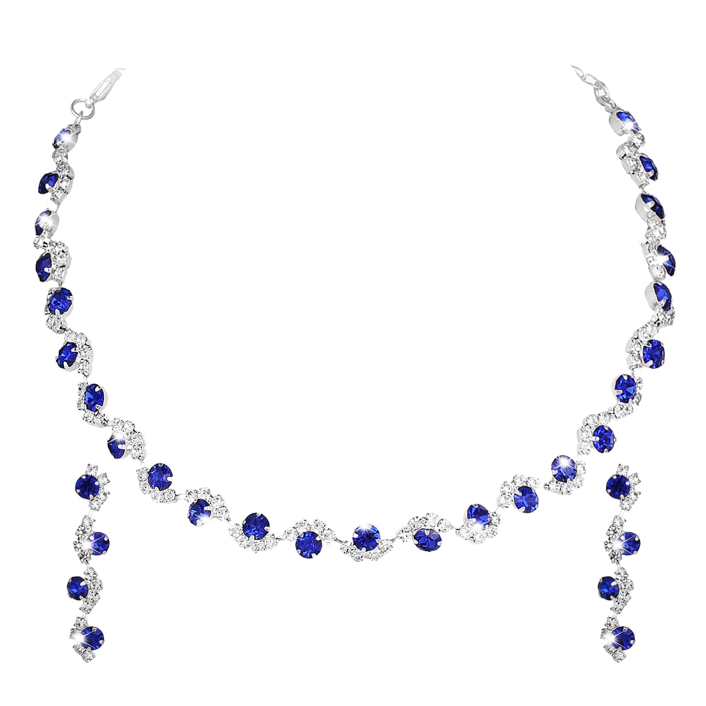 Tucnoeu Crystal Bridal Wedding Jewelry Set Bride Silver Necklace Earrings Set Rhinestone Choker Necklace