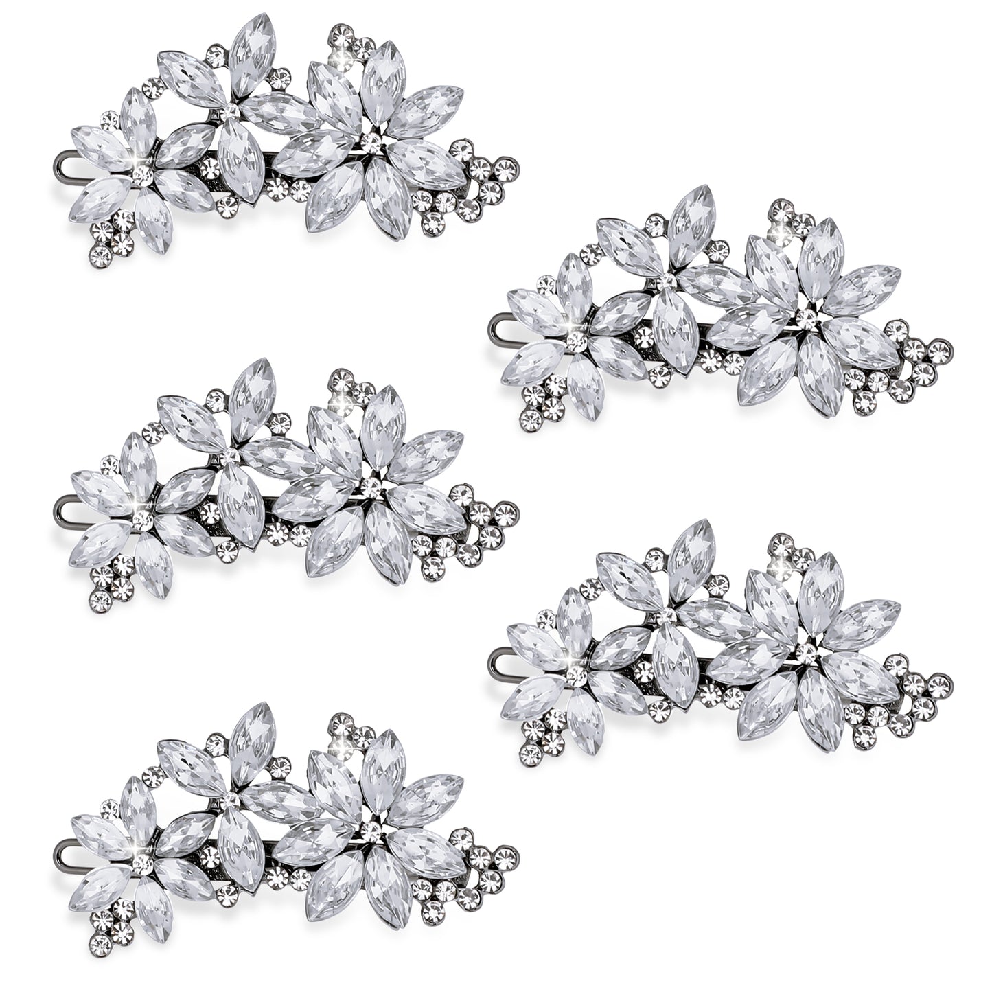 Tucnoeu Crystal Flower Bridal Hair Clips, 4Pcs Silver, Elegant Hair Accessories for Women, Girls, Brides, Wedding, Party