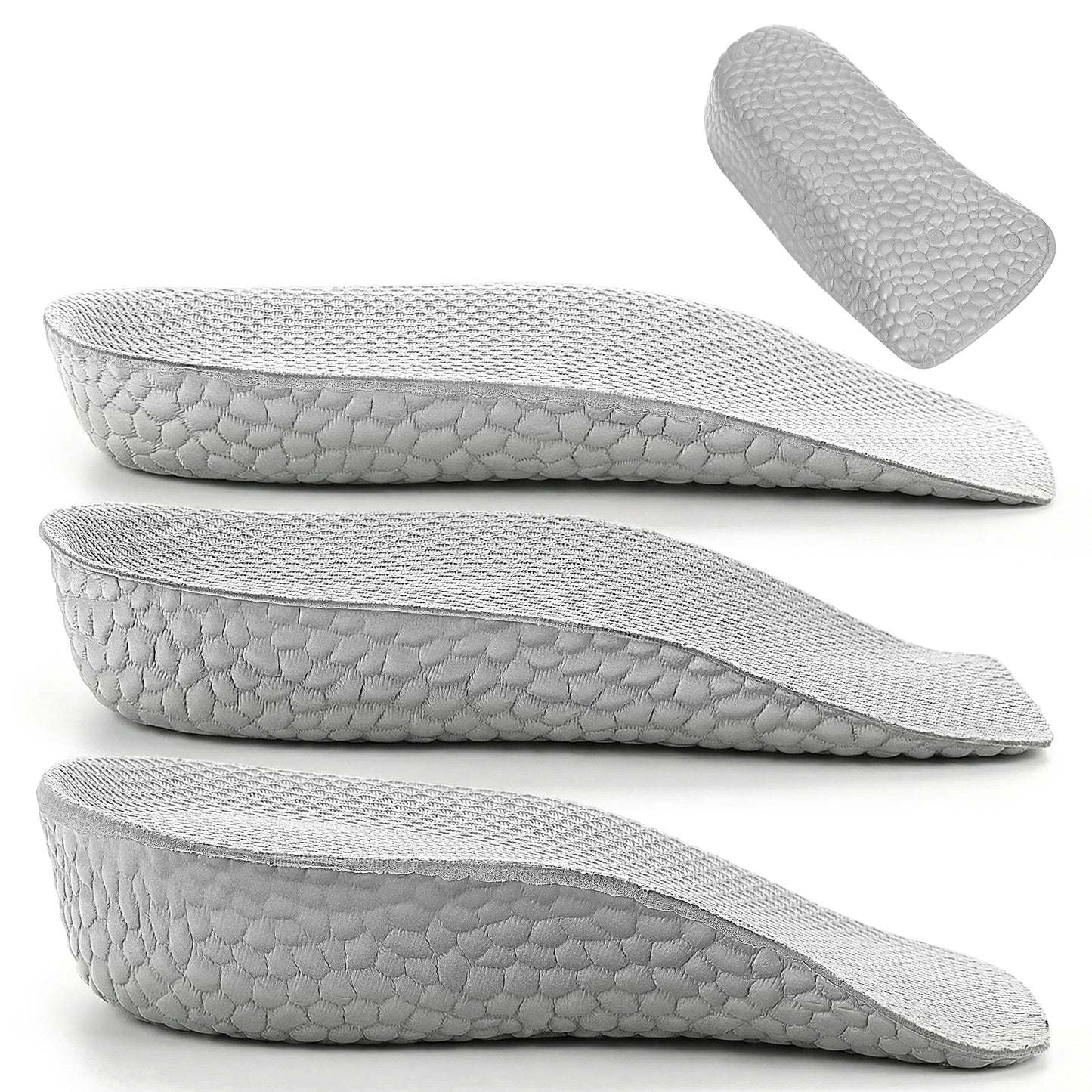 Height Increase Insoles for Men and Women, Orthopedic Heel Lift Cushion, Arch Support Inserts for Pain Relief, Universal Fit for Sneakers Boots Dress Shoes, Grey, 3 Pairs