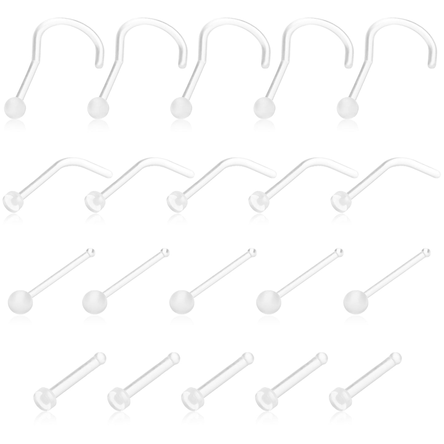 Yolev 20 Pcs Clear Nose Stud 4 Styles Acrylic L Shape Straight Nose Studs Piercing Retainers Invisible Bioflex Bone Stud Eyebrow Lip Labret Studs Septum Jewellery For Women Work Surgery Daily Wear