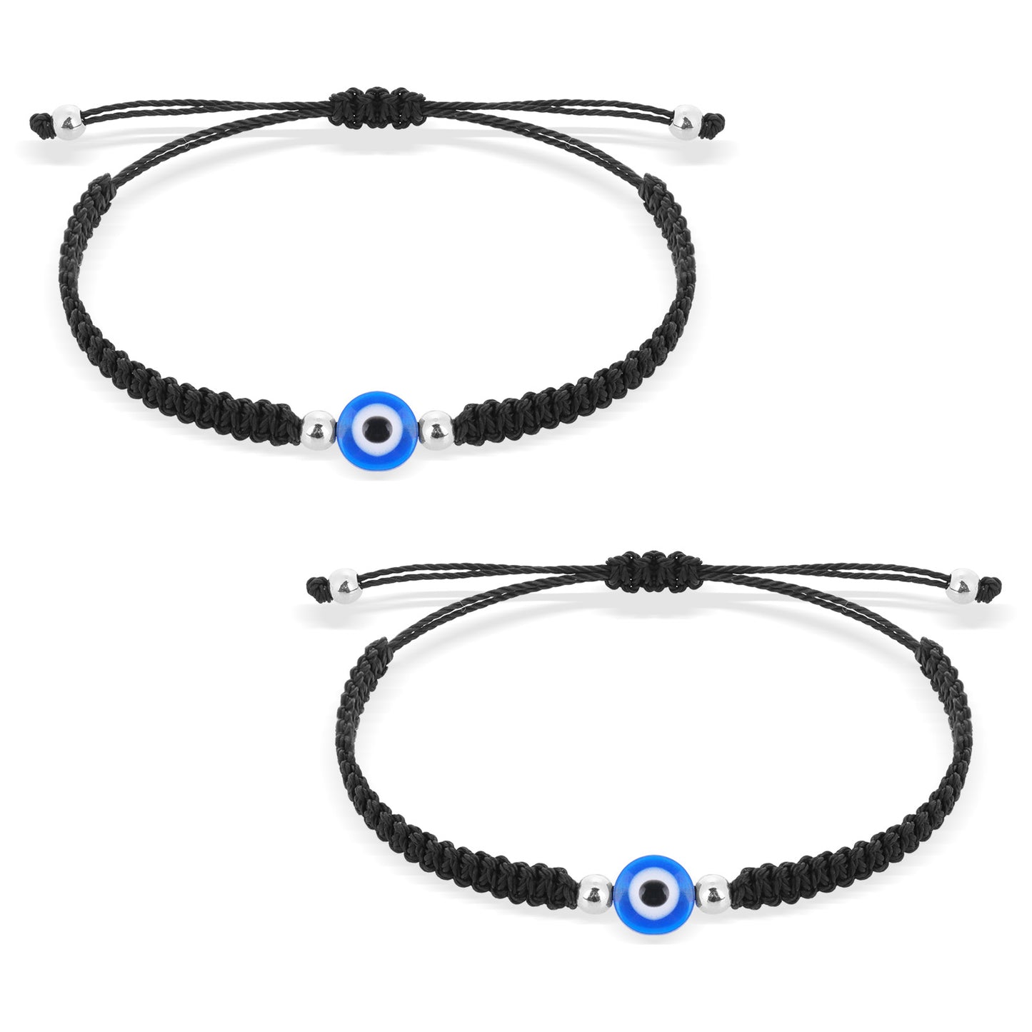 Telooco 2Pcs Evil Eye Bracelet Handmade Black String Evil Eye Bracelet with Card Adjustable 7 Knot Lucky Bracelets for Women Men Girls Boys Couples and Friends