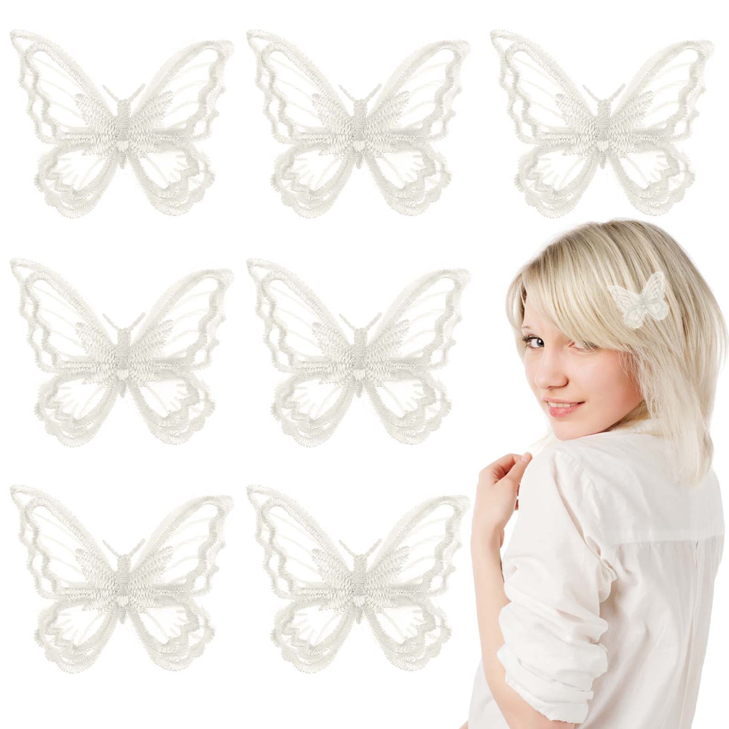8 Pcs Beige Butterfly Hair Clips, Lace Embroidery Hair Clips Butterfly, White Butterfly Wedding Hair Clip for Women Girls Halloween Party Decor(Beige)