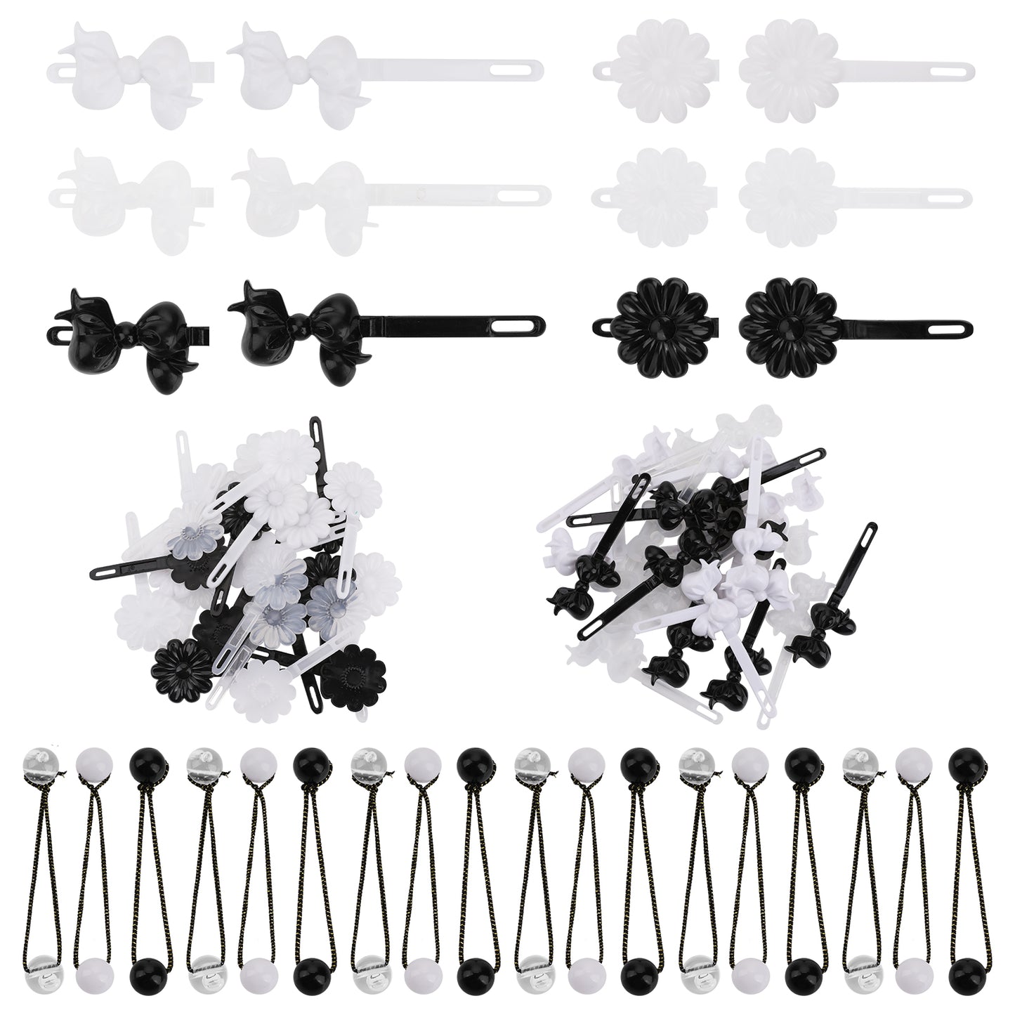 72 Pcs Self Hinge for Girls Plastic Hair Barrettes Bowknot and Flower Hair Clips Hair Balls Cute Hair Barrettes 80s 90s Hair Barrette Hair Clip for Girls Baby (Black/White/Transparent)