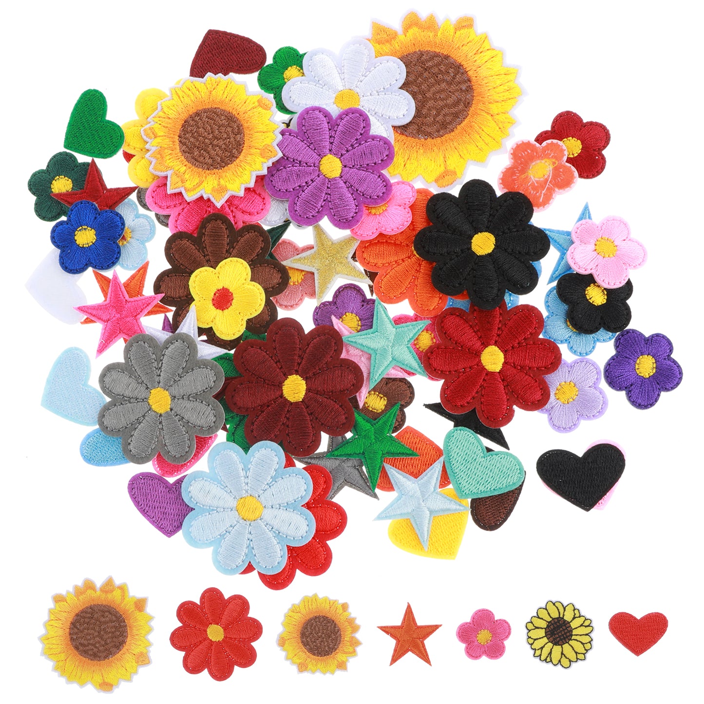 73 Pcs Sew-On Patches Iron-On Flower Patches Hearts Stars Iron-On Patches Embroidered Patches Patches for Hats Textiles Jeans Jackets DIY Accessories