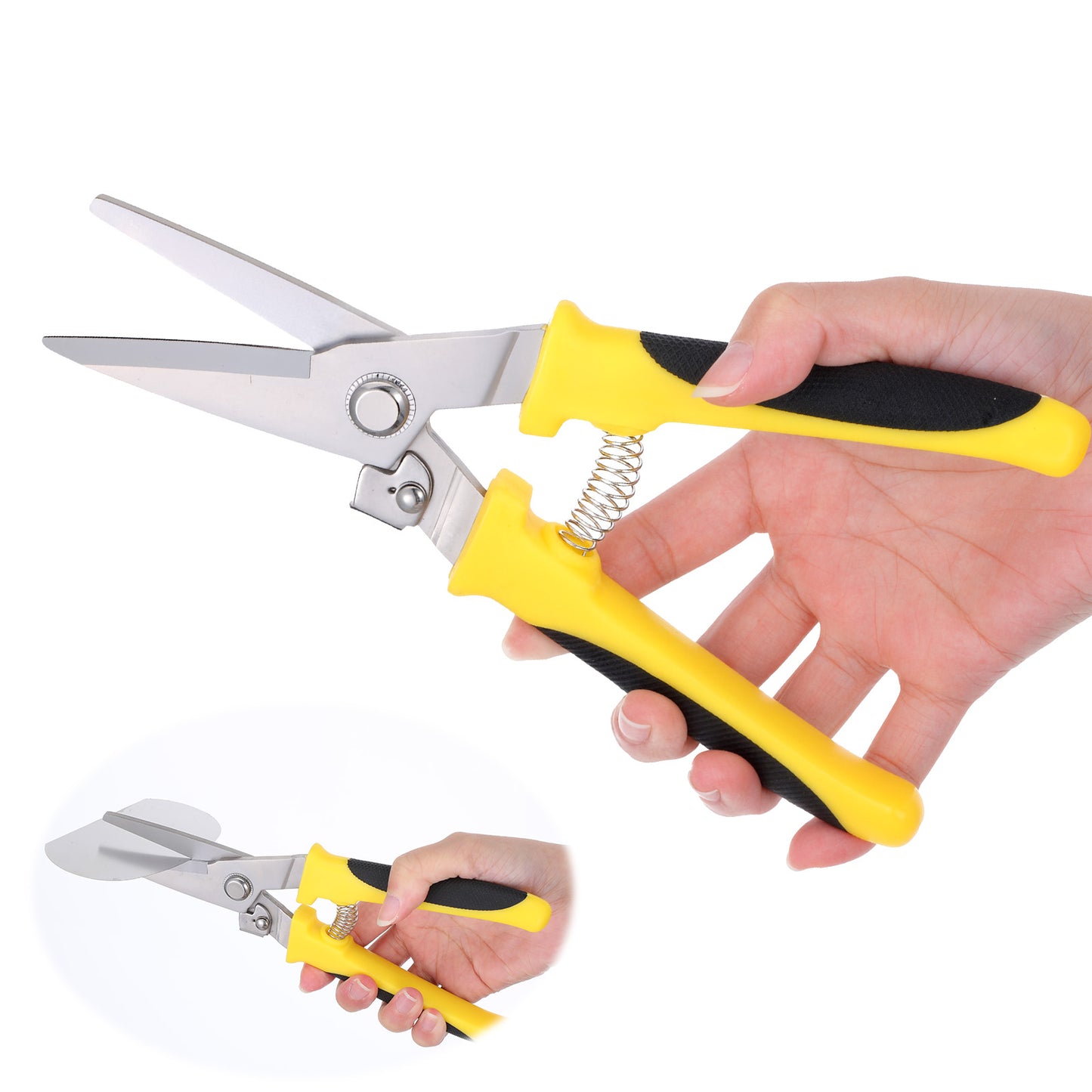 8 Inch Aviation Tin Snips, Straight Cut Metal Shears, Stainless Steel Scissors with Safety Lock, Heavy Duty Snips for Metal Sheet, Wires, Cardboard, Plastic, Fabric, Branches