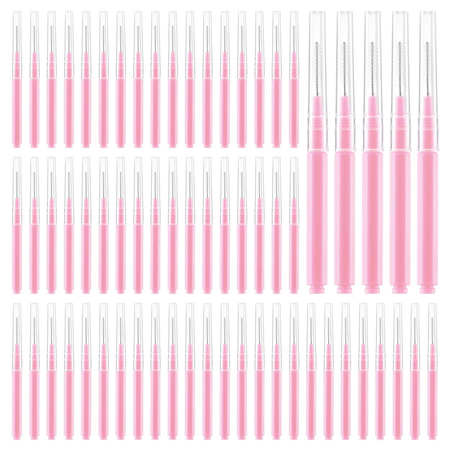 100 Pcs Micro Eyebrow Brush with Cap Portable Brow Lamination Brush Pink Micro Spoolies Eyebrow Lamination Brushes Professional Beauty Mini Mascara Wands for Eyelash Extensions Tool