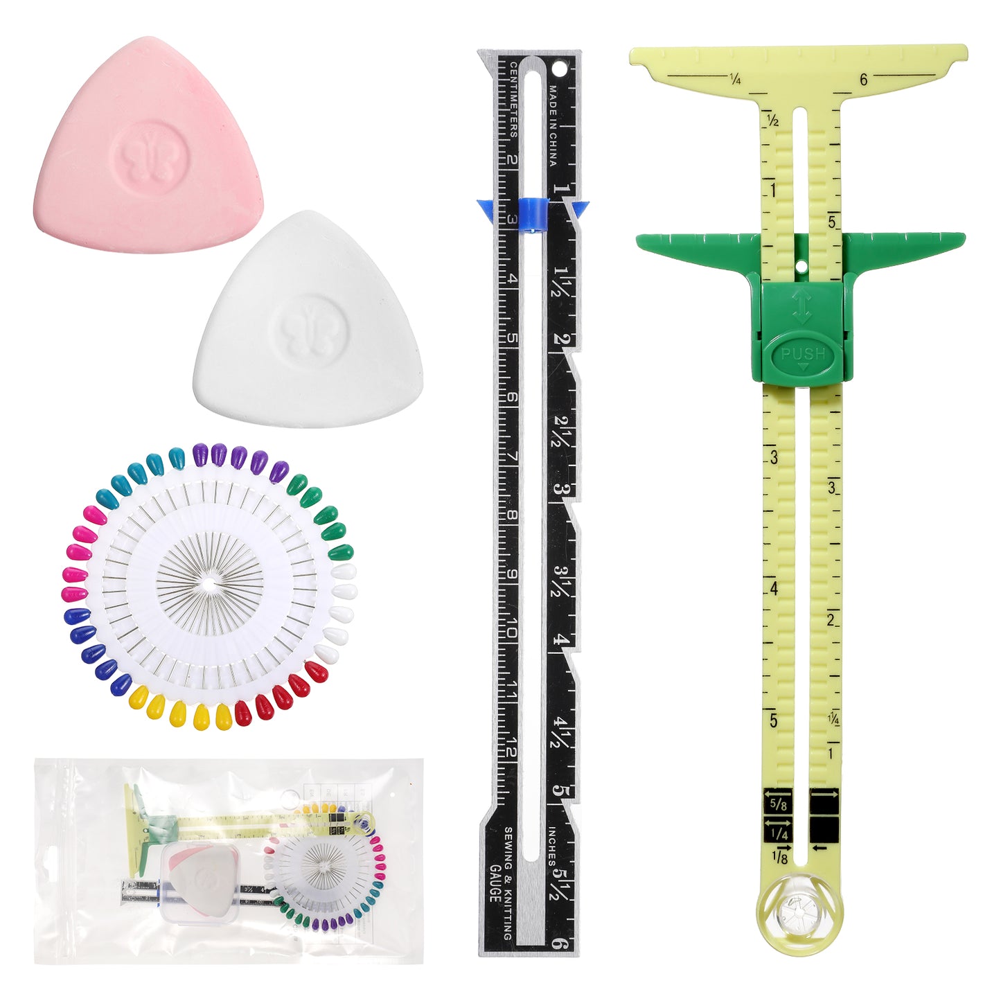 5 Pieces Sewing Gauge Measuring Tool Set 5-in-1 Sliding Gauge Measuring Sewing Ruler Fabric Quilting Ruler T-Shaped Hemming Tool for Quilting Knitting Crafting Beginner Supplies Machine Accessories