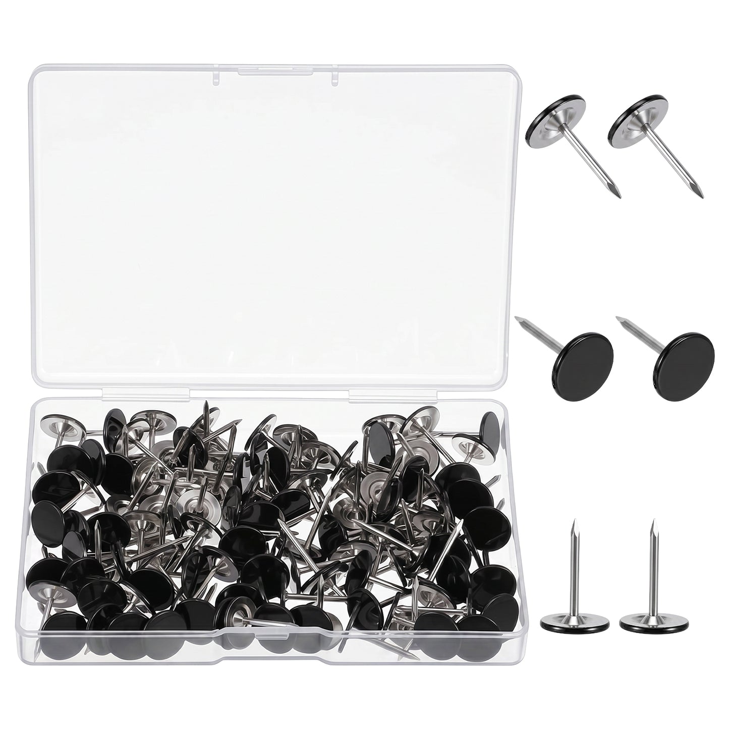 120 Pcs Flat Thumb Tacks for Wall, Black Heavy Duty Black Push Pins, Metal Upholstery Tacks 0.4" x 0.6" Decorative Wall Pins Nails for Photos DIY Crafts Furniture Office Home Decor