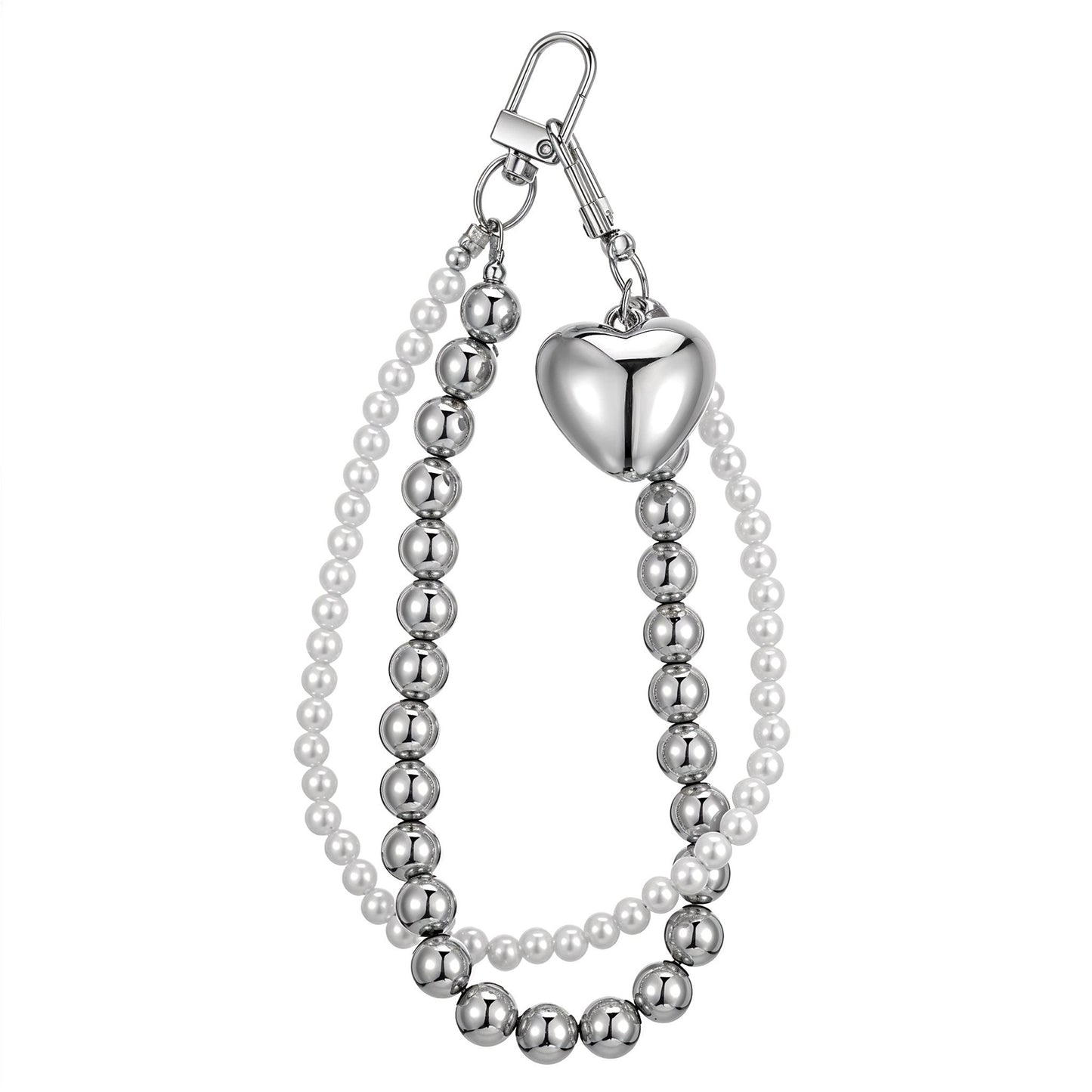 Telooco Y2K Keychain Silver Heart Pearl Clip Bag Charms Aesthetic Key Chain Purse Charms Backpack Key Pendant Accessories for Women