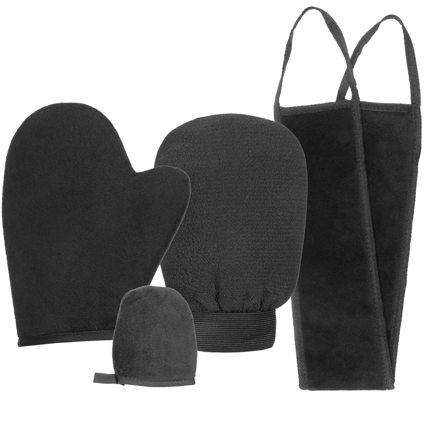 Self Tanning Mitt Applicator Set, 4-Piece Double Sided Self Tan Mitt with Mini Tanning Glove, Exfoliate Mitt and Ultra Soft Microfiber Back Lotion Applicator Apply Lotion