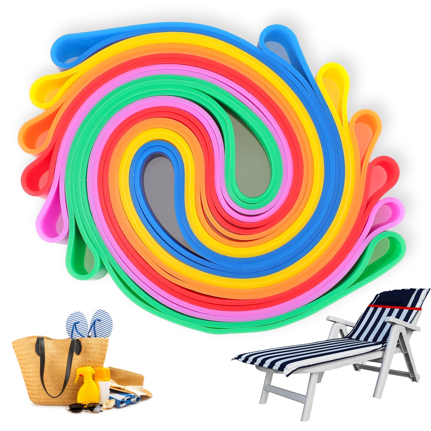Towel Bands for Cruise Chairs, 6 Pack Stretch Elastic Holders Towel-Band Beach Essentials, No-Snap Beach Towel Clips Alternative Cruise Ship Vacation Essentials (Six Colors)
