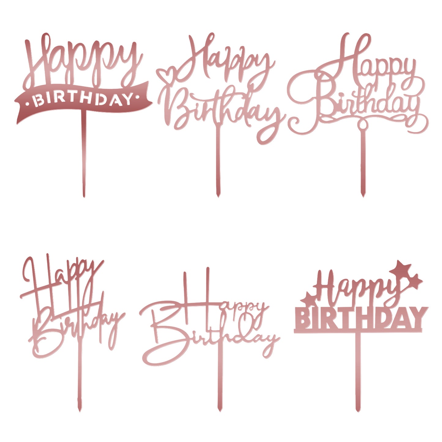 6 Pcs Rose Gold Cake Topper Happy Birthday Sign for Cake Decorations Acrylic Cake Toppers Happy Birthday Letters for Cake Personalized Rose Gold Cupcake Toppers Rose Gold Cake Inserts Decor Supplies