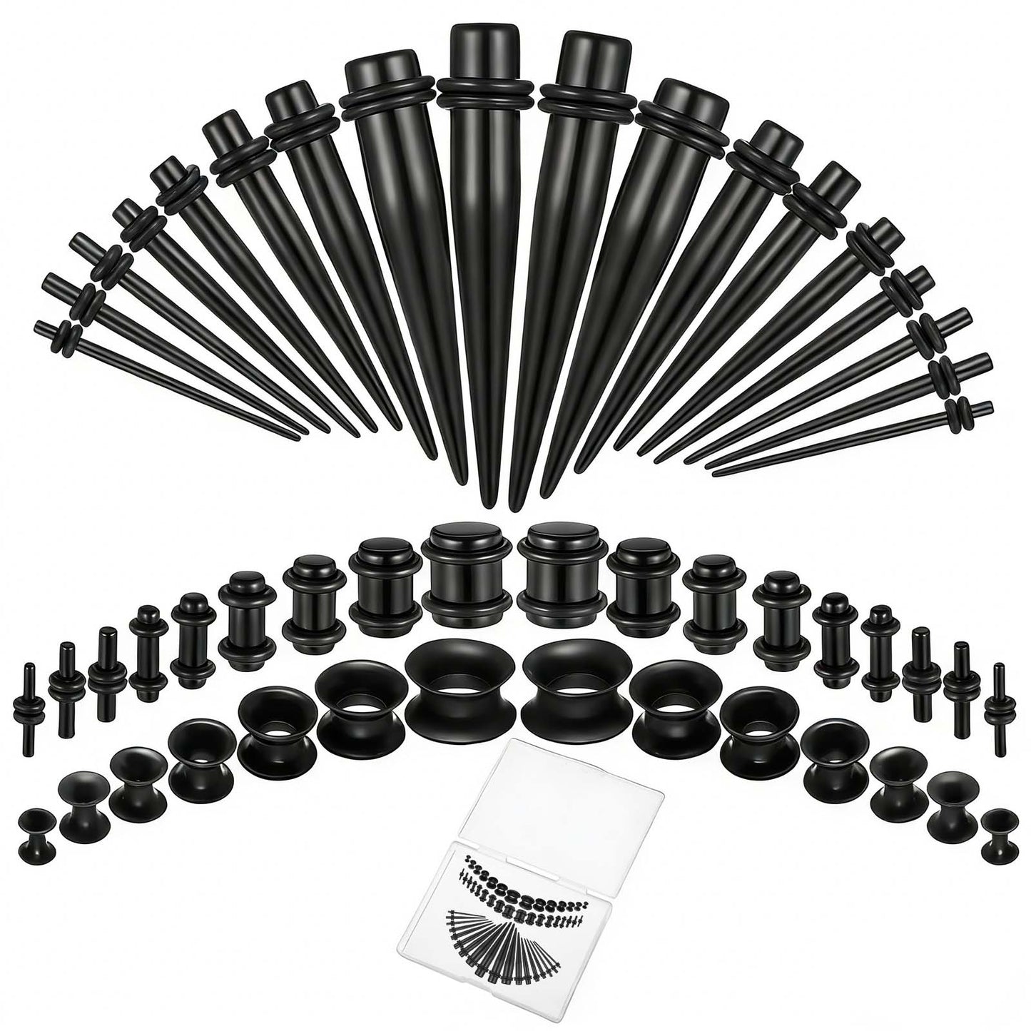 Josojoou 50Pcs Ear Stretching Kit 14G-00G Acrylic Gauges for Ears Tapers, Tunnels & Plugs, Lightweight Acrylic Expanders for Starter Beginner Men Women