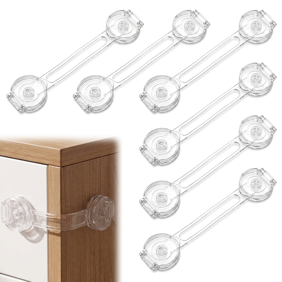 6Pcs Multi-Use Child Safety Cabinet Locks with Clear Straps