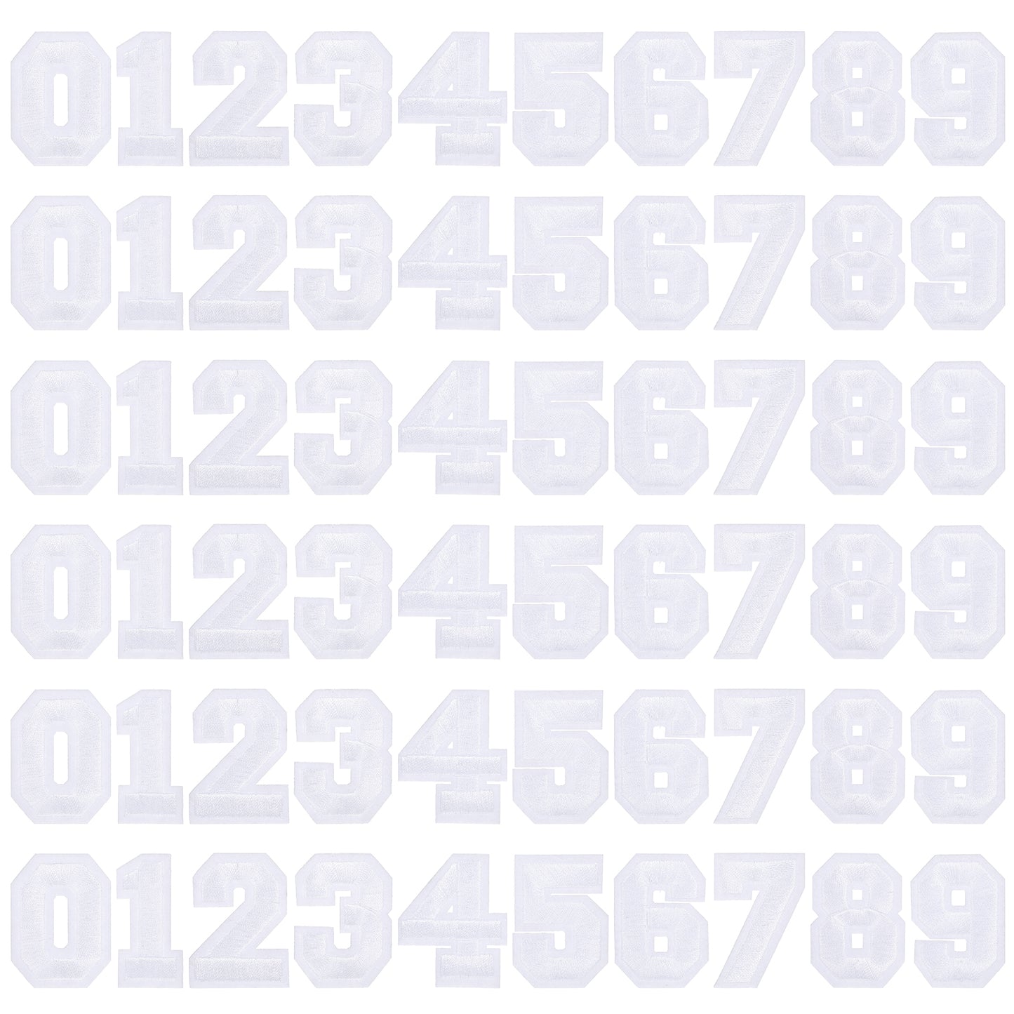 60 pcs Iron on Numbers, Number Patch 0-9 Numbers Decorative Patch Sewing Embroidery Applique Patches for Jeans Hats Jackets Backpacks Shirts Bags(White)