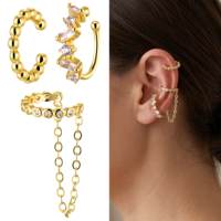 3PCS Gold Cuff Earrings with Rhinestones, Ear Cuffs for Women Non Piercing, Adjustable Clip on Earings, for Earlobes, Auricles, Ears Cartilage, and Individuals Without Ears Piercings