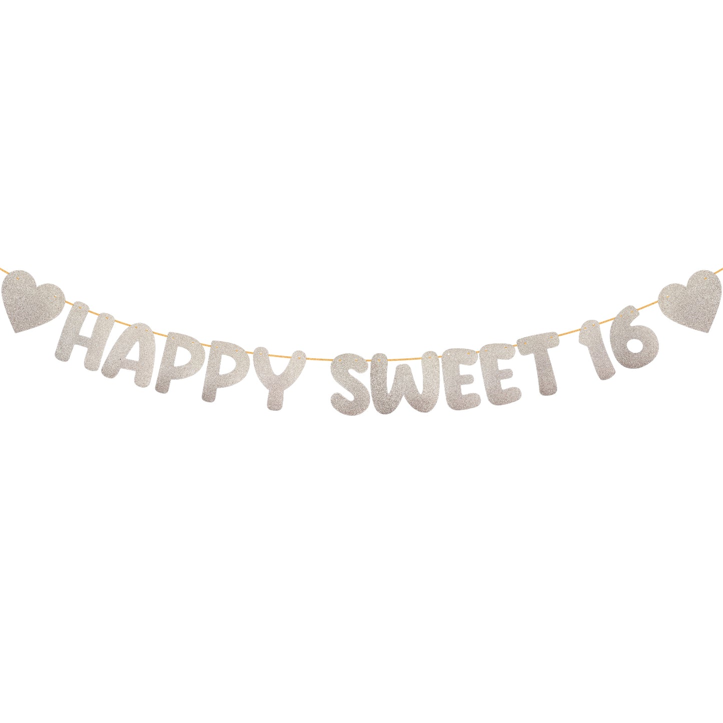 Happy Sweet 16 Banner, Wall Mount Sixteenth Birthday Glitter Banner Champagne Gold Pre-Strung Design Birthday Party Decorations