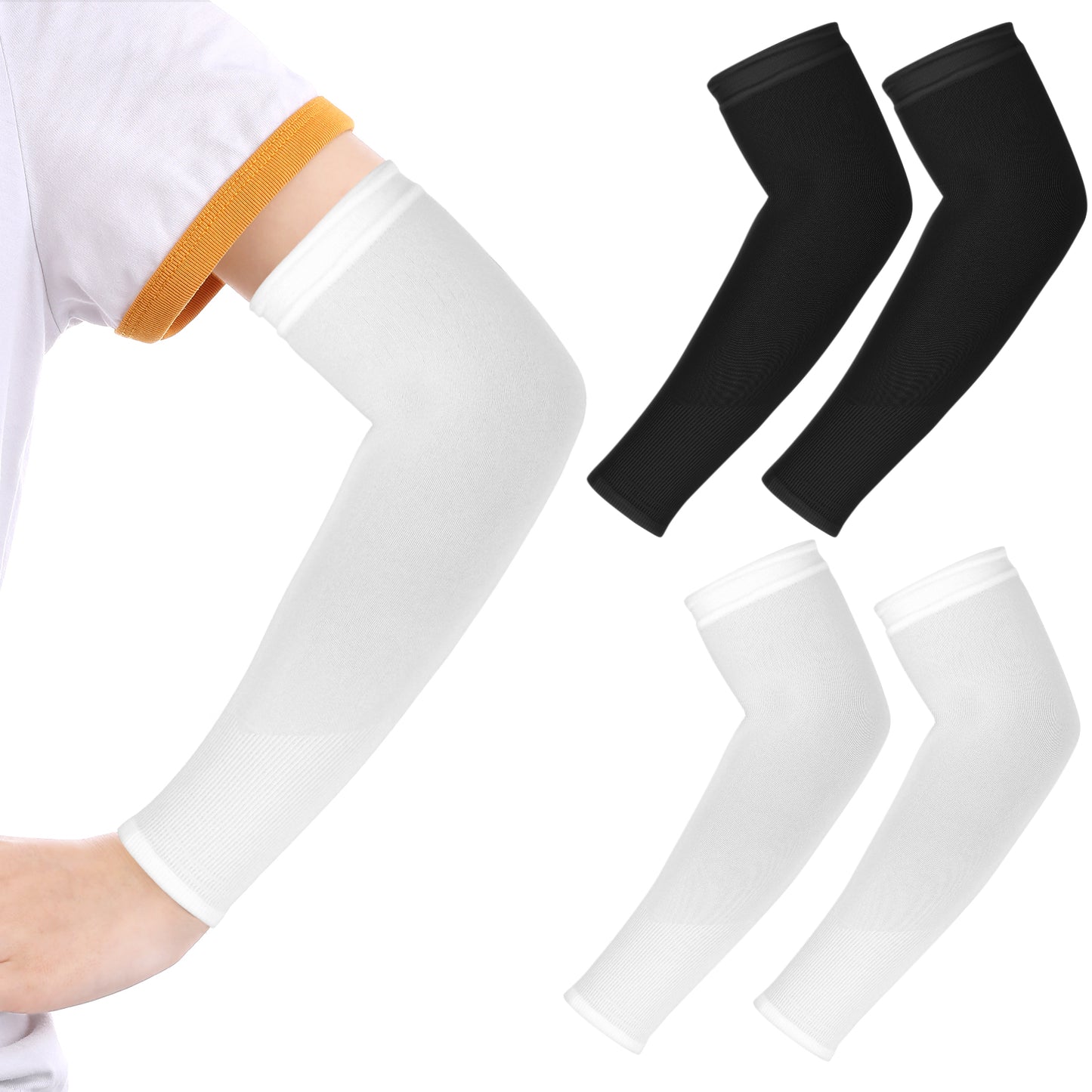 Telooco 2 Pairs Kids Arm Sleeves UV Sun Protector Basketball Arm Sleeve for Boys Girls Athletic Sleeves for Child (Black, White)