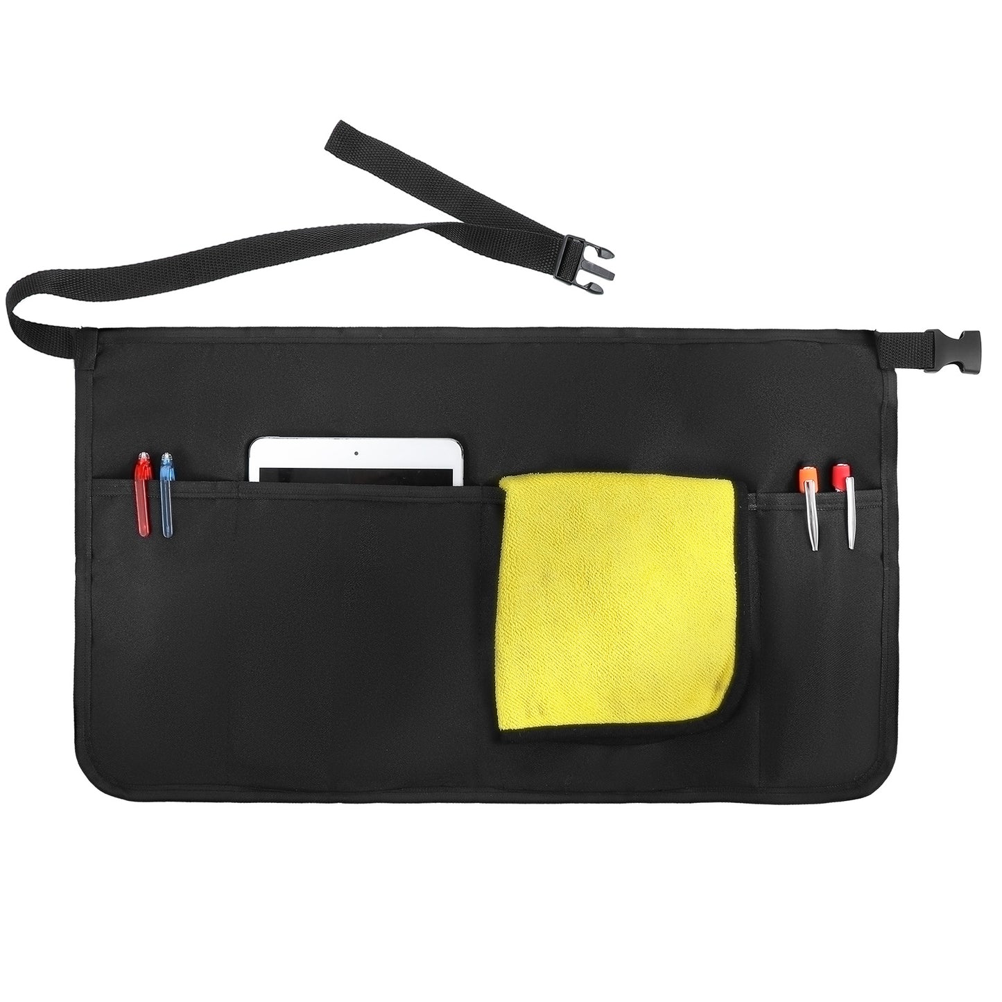 Server Waist Apron with Buckle - Waterproof Waitress Apron with 3 Pockets Black Short Half Aprons for Women Men Chef Kitchen Serving Cooking Baking