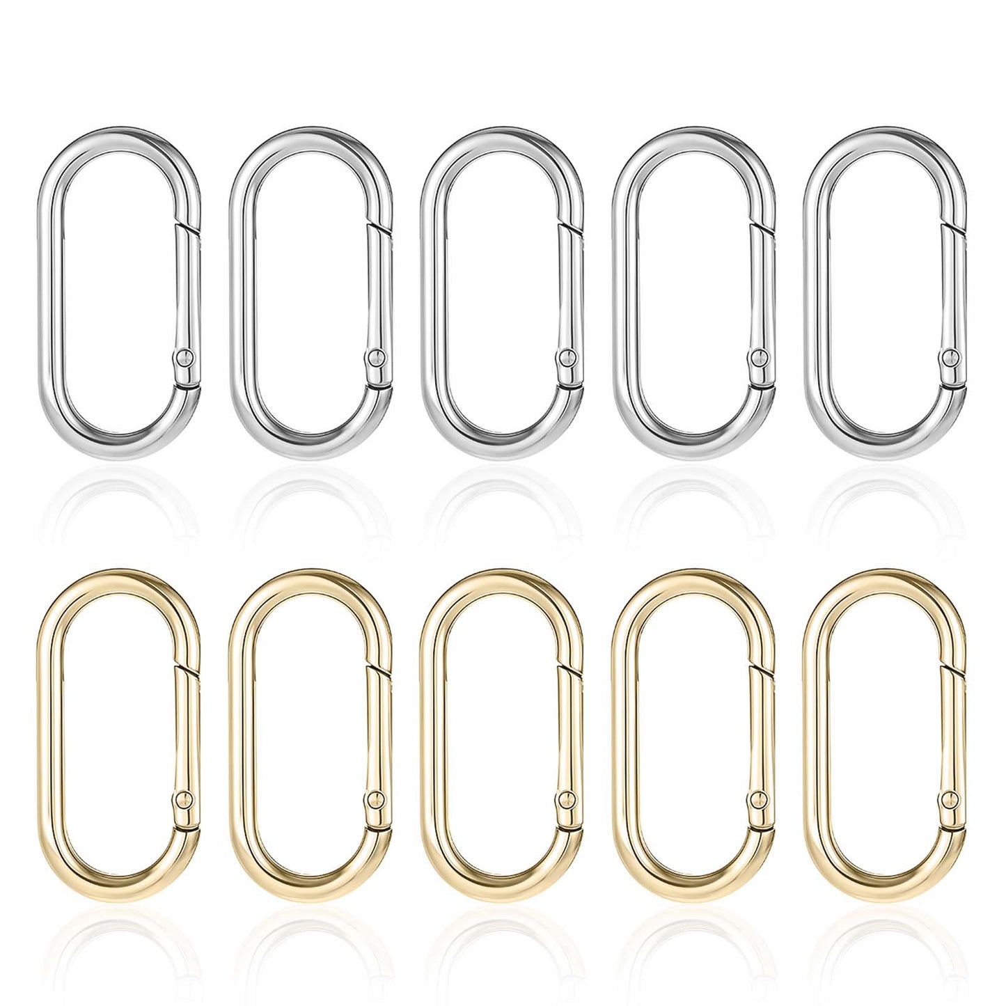 10Pcs Gold Spring O Ring Clips Metal Keychain Ring Oval Carabiner Clips for Backpack Purse Keys Bag Strap 1.97x0.98 Inches (Gold, Silver)