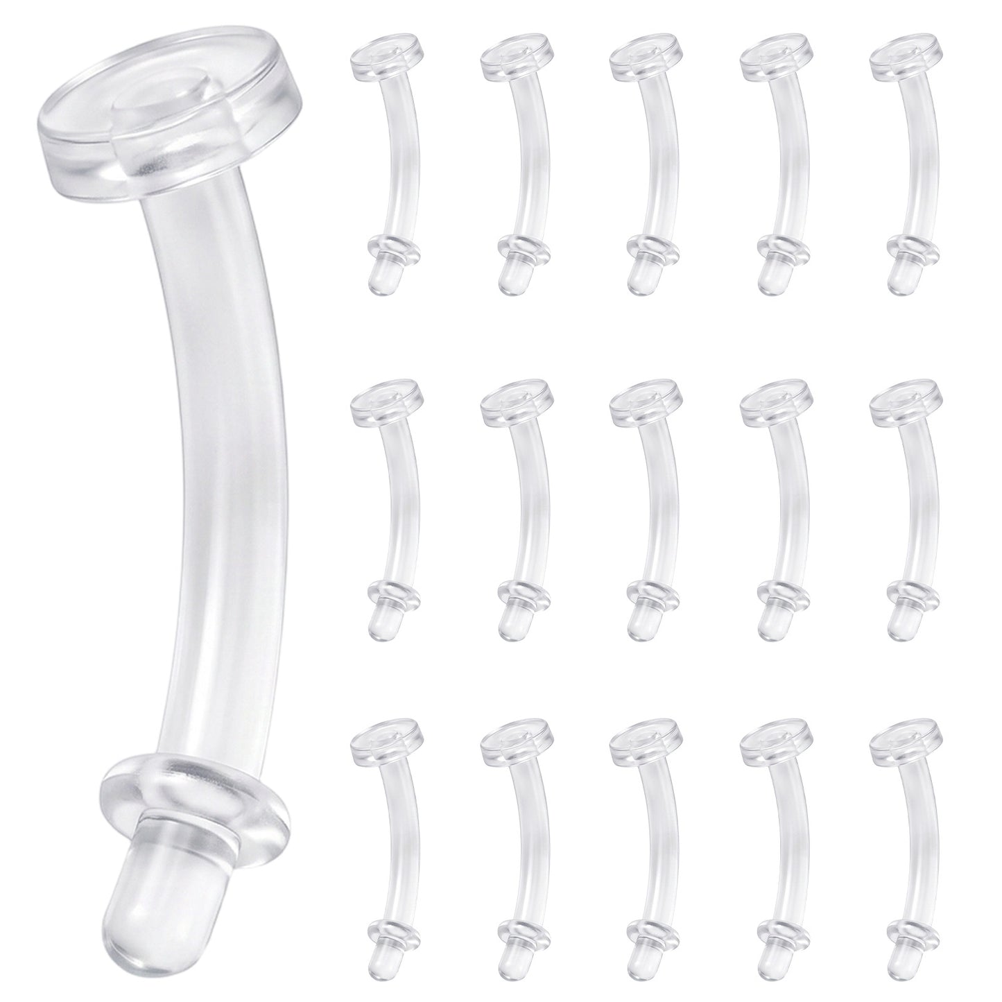 Neyauo 15PCS 14G Clear Piercing Retainers For Surgery Flexible Plastic Invisible Cartilage Earrings Plastic Daith Rook Earrings Eyebrow Rings Curved Barbells Belly Piercing Retainers
