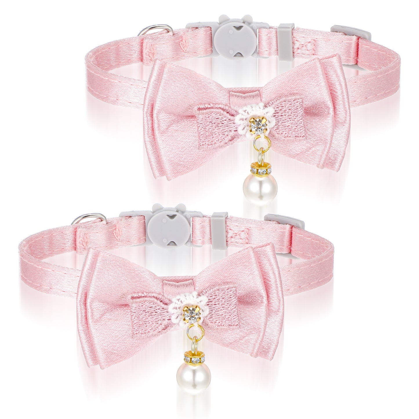 Breakaway Cat Collar with Bowtie and Flower,Pink Cat Collar Cat Collars for Girl Cats,Cute Soft Pearl Cat Collar Adjustable Cat Collar