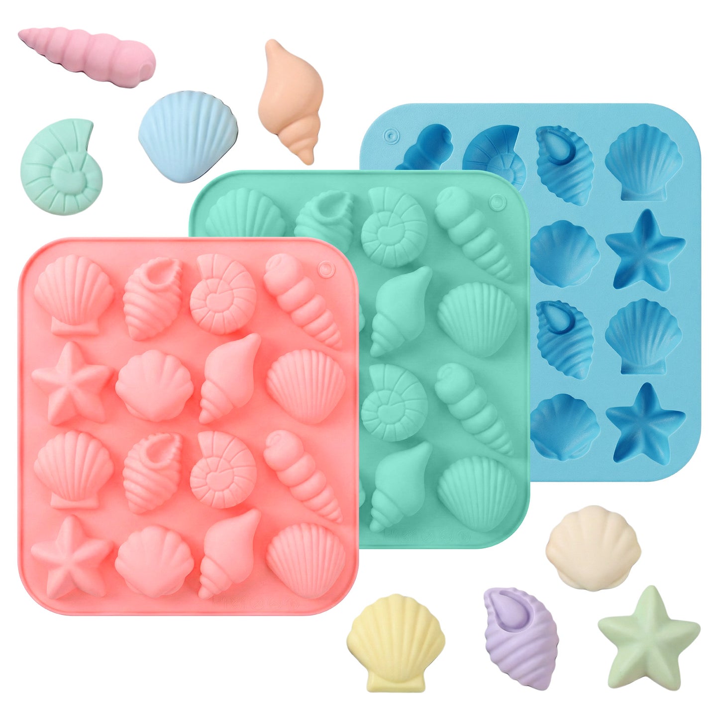 3 Pcs Seashell Silicone Molds Ocean Themed Baking Molds Chocolate Seashells Mold with Seashells Starfishes Conches Sea Animal Templates for Craft Baking Chocolate Candy Resin and Soap Making