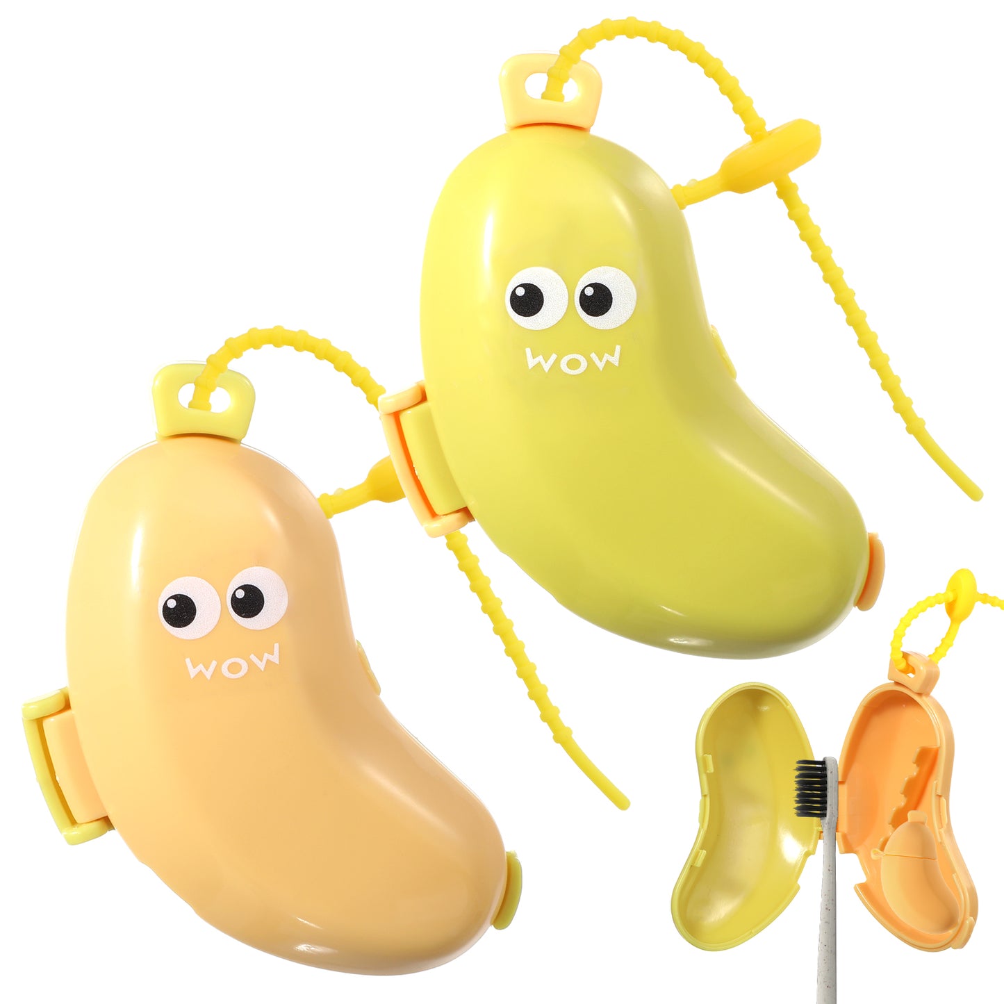 Tucnoeu 2 Pcs Portable Banana Toothbrush Covers, Reusale Organizer with Banana Smile-Cute Toothbrush Cap, Clip -on Brush Travel Case for Home Travel Outdoor Camping